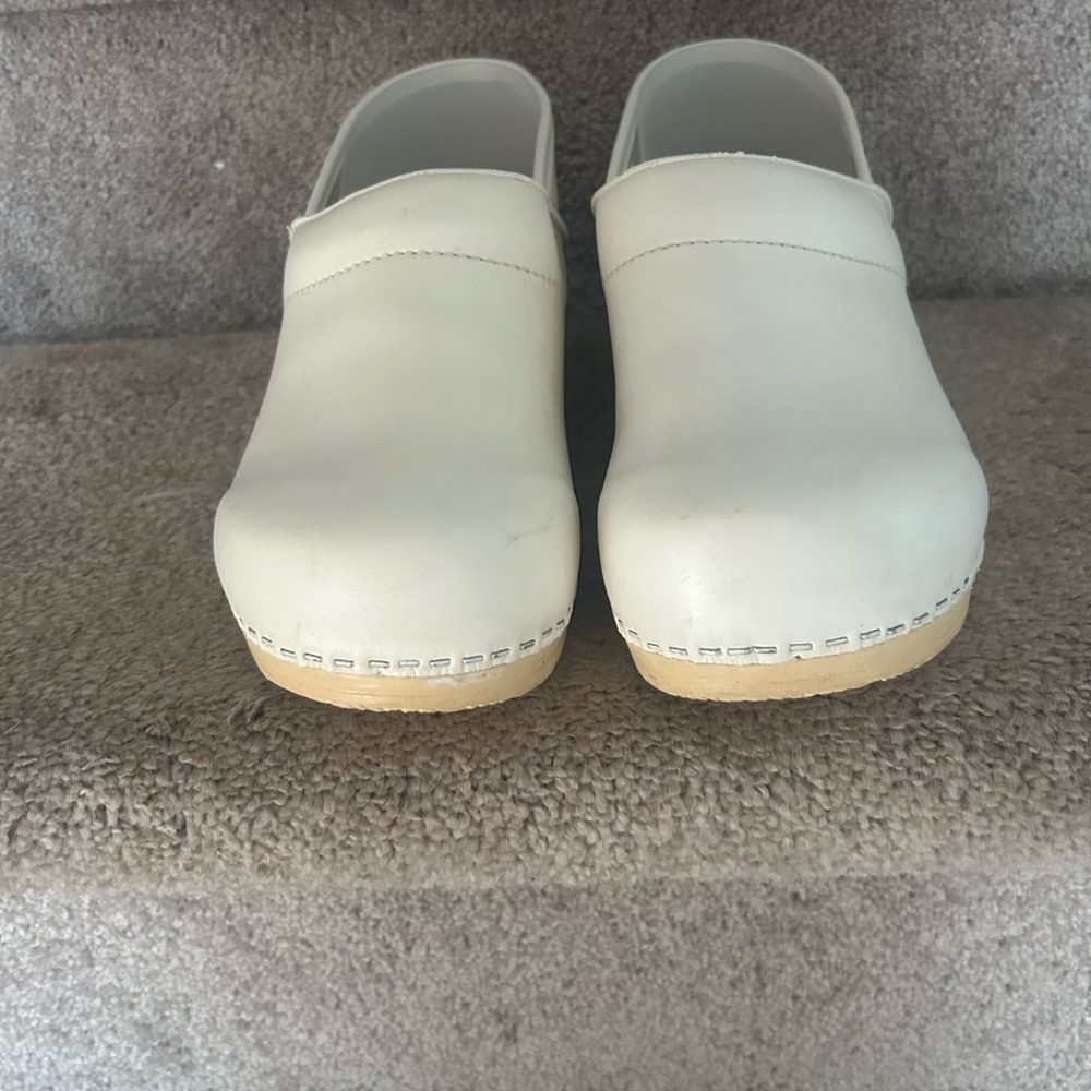 Dansko White Leather Clogs